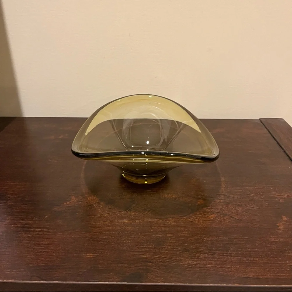 Vintage Free form Citron Olive Oblong Glass Bowl